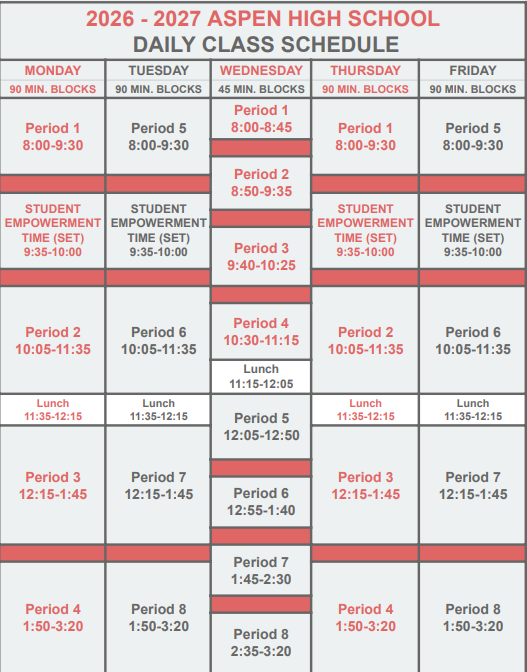 2026-27 Daily Class Bell Schedule
